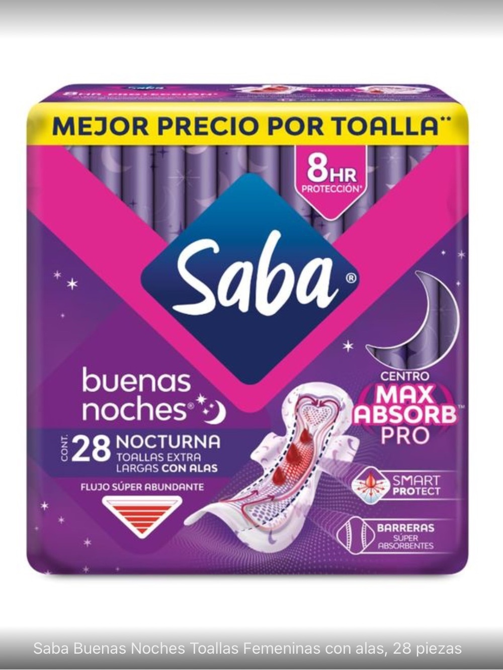 Saba Pads, with Wings, Extra Long, Maxi Overnight